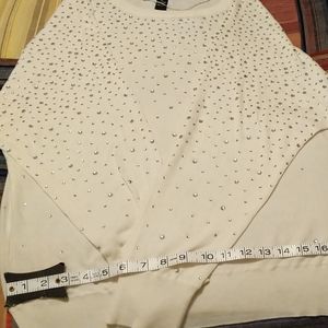 INC White Rhinestone Sweater Dolman Sleeve